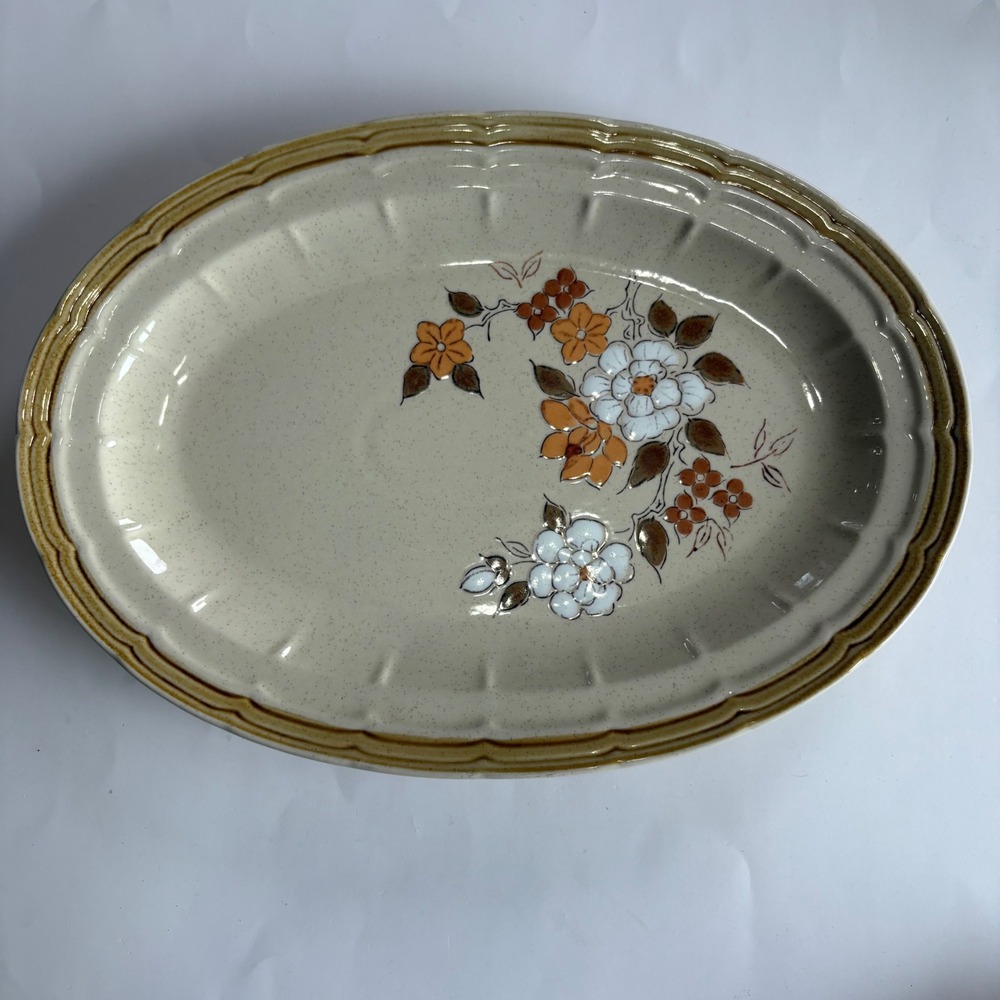VTG Crown Manor Autumn Blossom Oval Serving Platter Handpainted Stoneware 16"